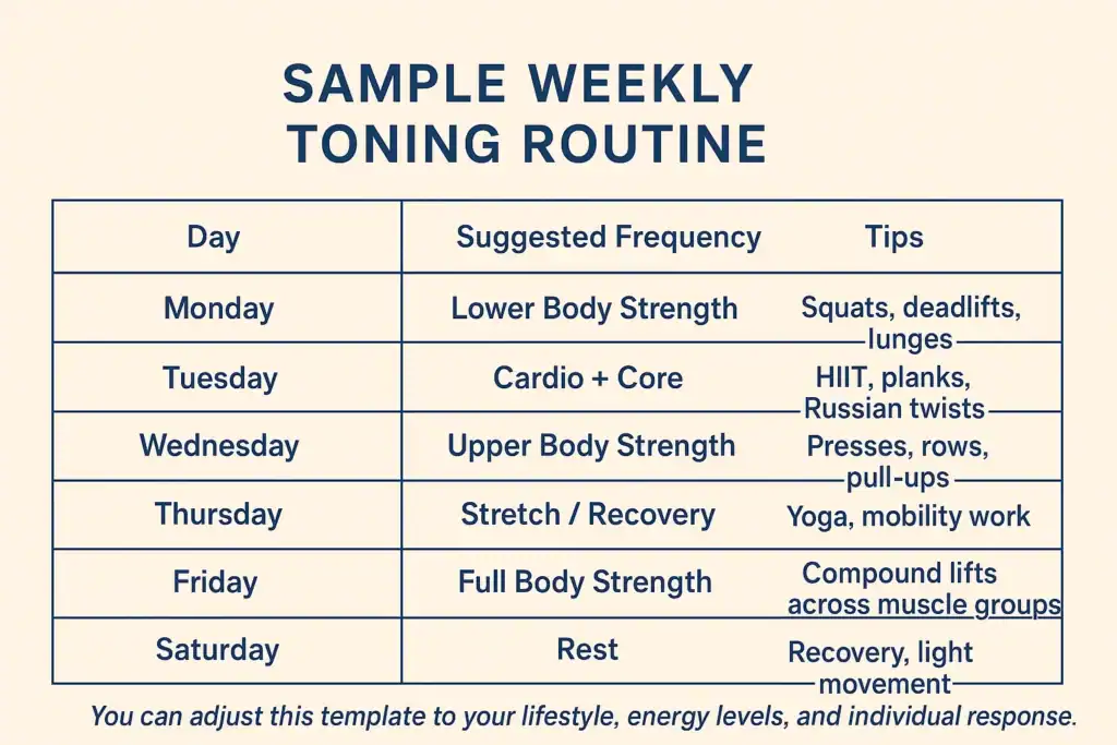 Achieving the Perfect Tone: How Often Should You Exercise for Results? 4 Weekly exercise Frimley plan graphic