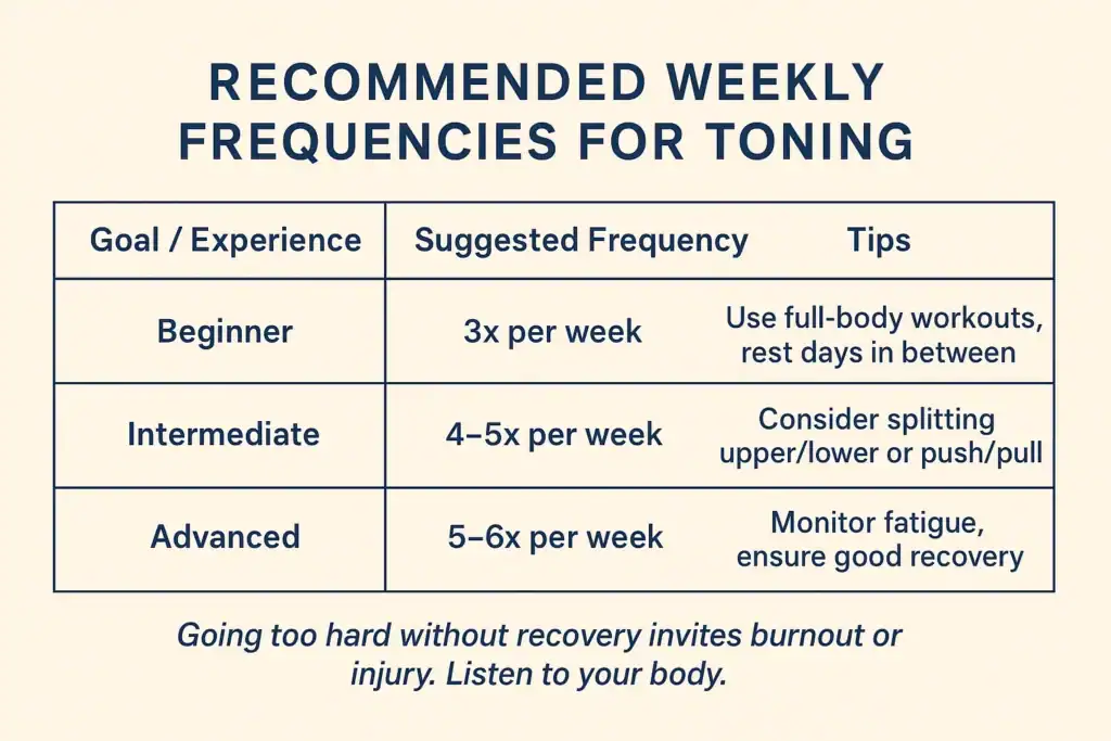 Achieving the Perfect Tone: How Often Should You Exercise for Results? 2 Graphic to show how often you should do exercise to help with toning Frimley